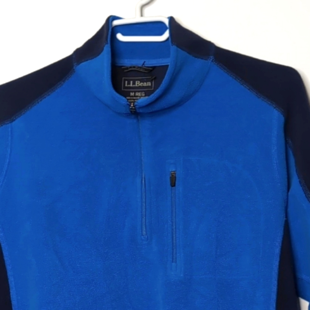 LL Bean Mens Medium Gorpcore Blue Quarter Zip Pullover Fleece Chest Zip …